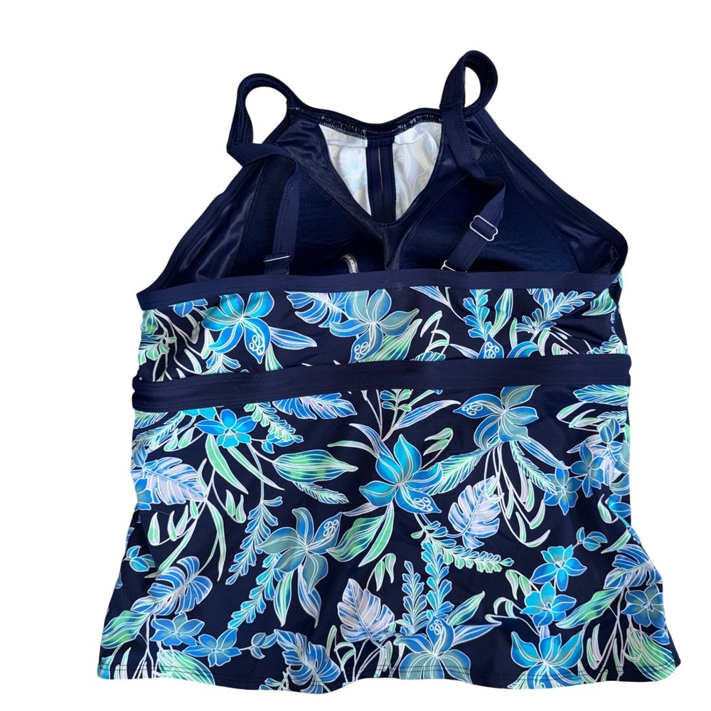 Lands End Womens Floral Tankini Top 16 DDD and Swim Skirt 16 Navy Blue Set - Picture 3 of 5